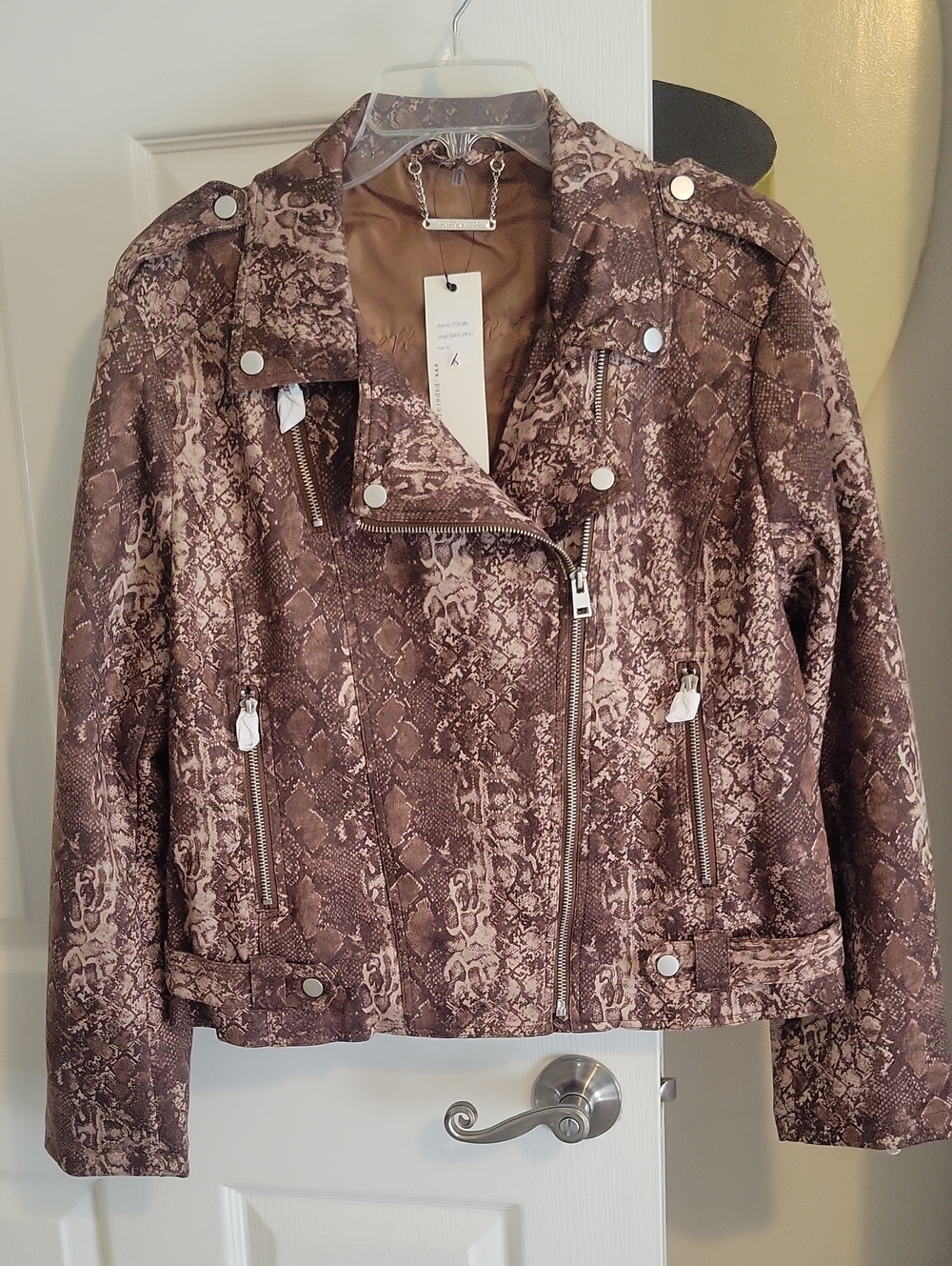paparazzi SzXL Brown Snake-Print Moto Asymmetrical Zip-up Jacket